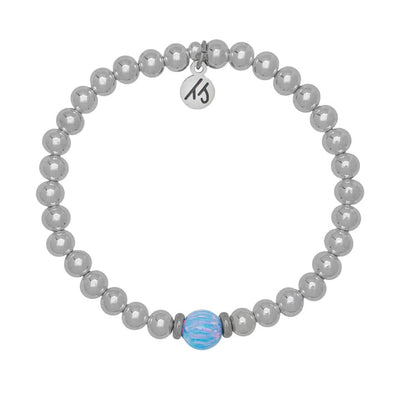 BRACELETS - The Cape Bracelet - Silver Steel With Denim Blue Opal Ball