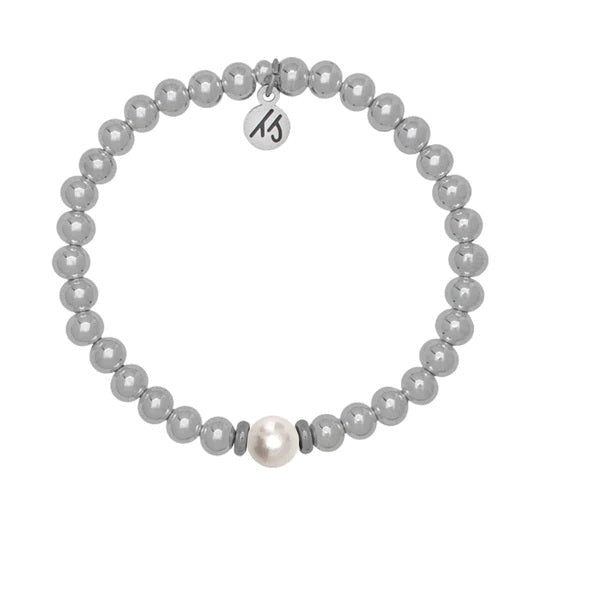 BRACELETS - The Cape Bracelet - Silver Steel With Pearl Ball