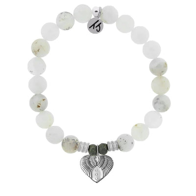 BRACELETS - White Chalcedony Stone Bracelet With Heart Of Angels Sterling Silver Charm