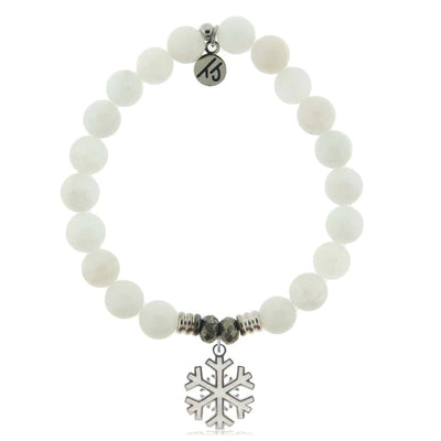 BRACELETS - White Moonstone Gemstone Bracelet With Snowflake Opal Sterling Silver Charm