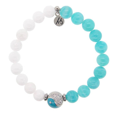 BRACELETS - Yin-Yang Balance Bracelet With White Jade And Aqua Amazonite Gemstone Bracelet