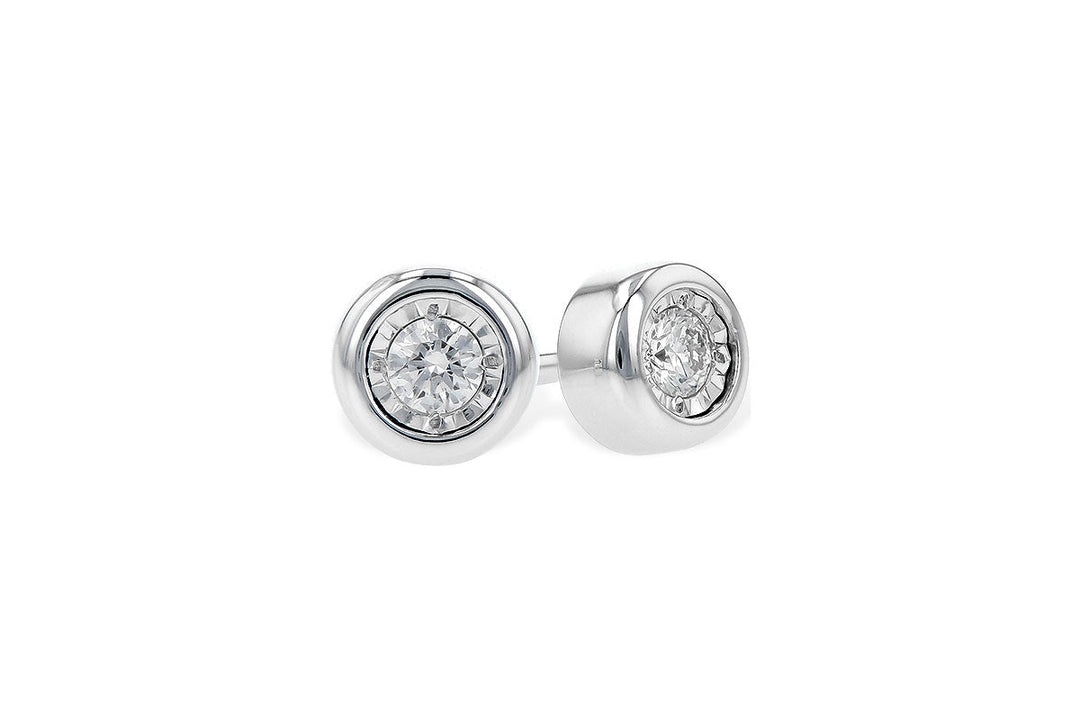 DIAMOND JEWELRY - 14K White Gold .10ct Round Illusion Bezel Diamond Stud Earrings.