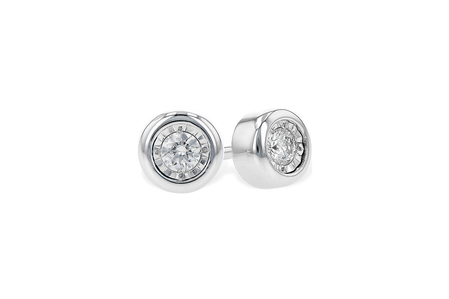 DIAMOND JEWELRY - 14K White Gold .10ct Round Illusion Bezel Diamond Stud Earrings.