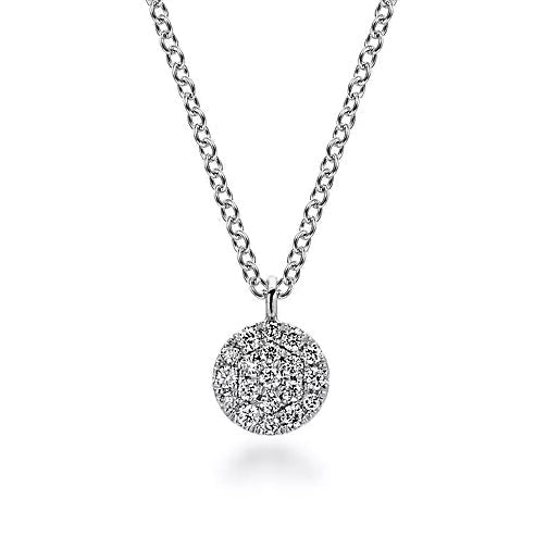DIAMOND JEWELRY - 14K White Gold .10cttw Round Diamond Pave Disc Pendant On A 17.5 Inch Chain