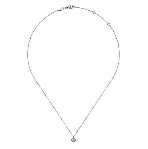DIAMOND JEWELRY - 14K White Gold .10cttw Round Diamond Pave Disc Pendant On A 17.5 Inch Chain