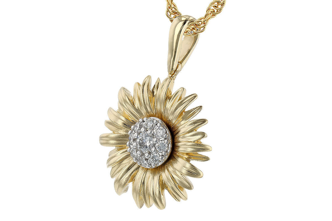 DIAMOND JEWELRY - 14K Yellow Gold .10cttw Diamond Flower Necklace