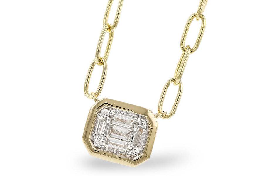 DIAMOND JEWELRY - 14K Yellow Gold .14cttw Round & Baguette Diamond Necklace