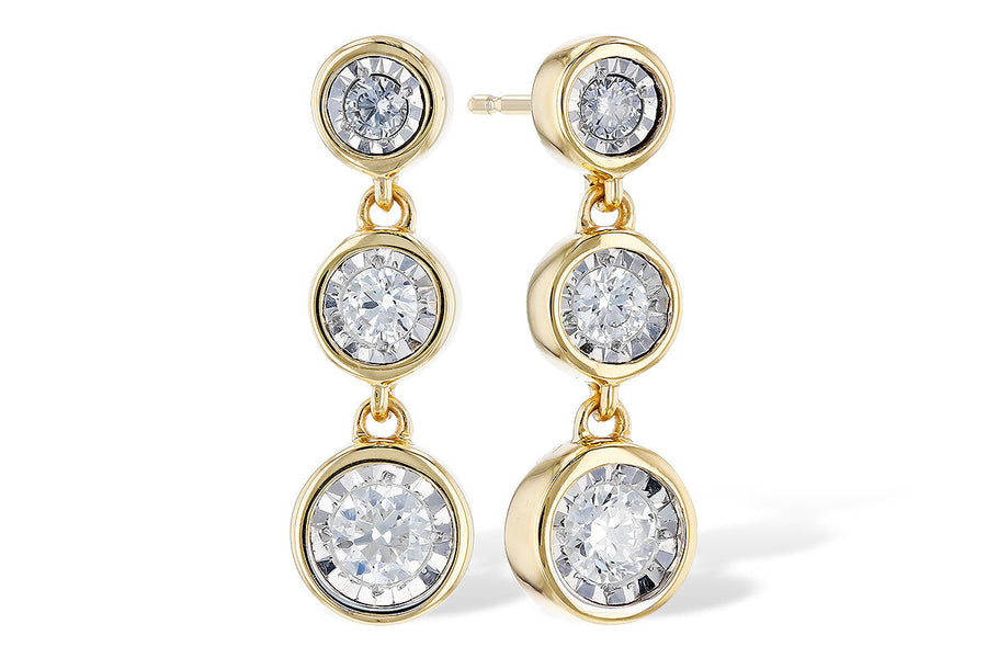DIAMOND JEWELRY - 14K Yellow Gold .20cttw Diamond Illusion Bezel Dangle Earrings.