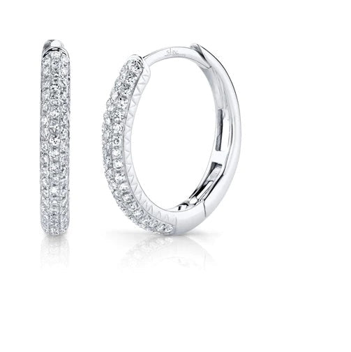 EARRINGS - 14K White Gold 0.21cttw Pave Diamond Hoop Earrings