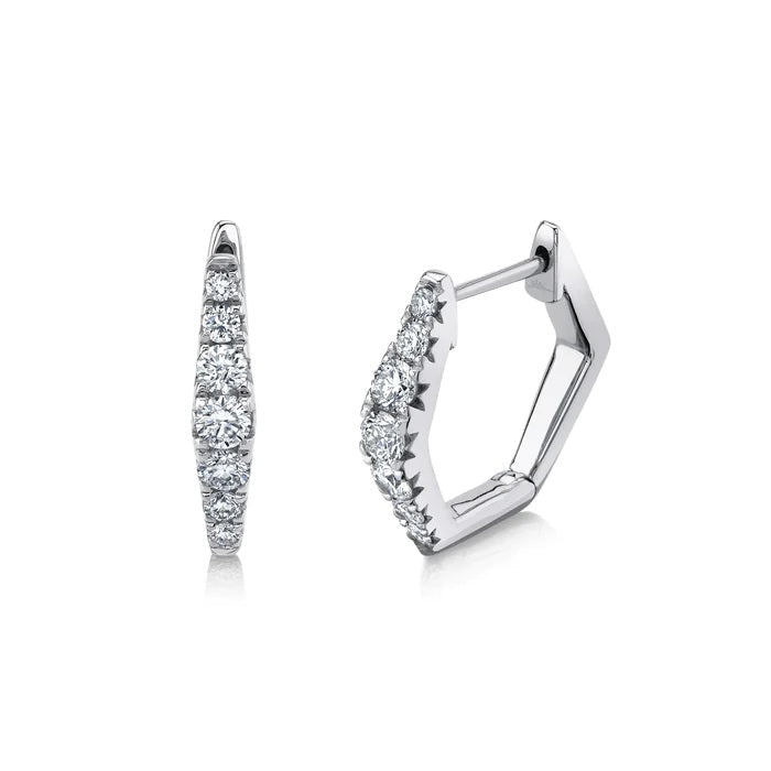 EARRINGS - 14K White Gold 0.49cttw Diamond Hexagon Huggie Earrings