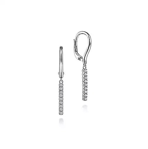 EARRINGS - 14K White Gold .11cttw Diamond Bar Drop Earrings With Lever Backs