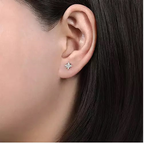EARRINGS - 14K White Gold .12cttw Diamond Star Stud Earrings