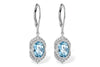 EARRINGS - 14K White Gold Oval Aquamarine And Diamond Dangle Earrings