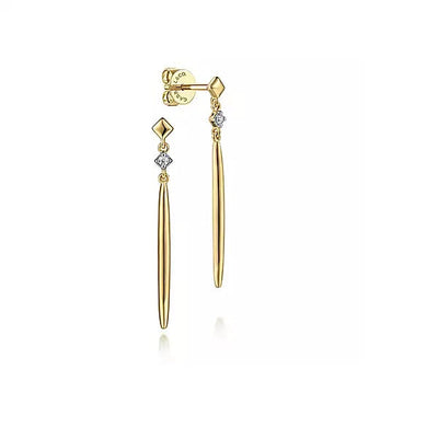 Earrings - 14K Yellow Gold .04cttw Diamond & Spike Drop Earrings