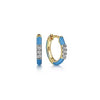 Earrings - 14K Yellow Gold .07cttw Diamond Classic Huggie With Blue Enamel