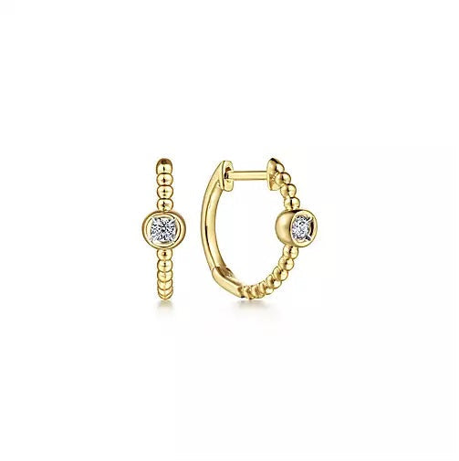 14K Yellow Gold .08cttw Diamond Bujukan Huggie Earrings