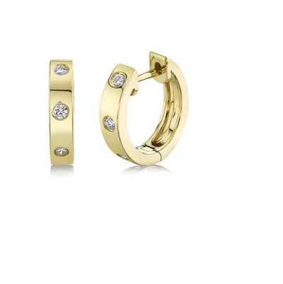 EARRINGS - 14K Yellow Gold .11cttw Bezel Set Round Diamond Huggie Earrings