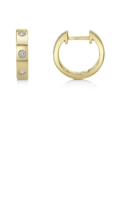 EARRINGS - 14K Yellow Gold .11cttw Bezel Set Round Diamond Huggie Earrings
