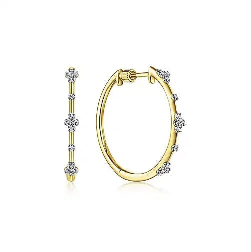 14K Yellow Gold .14cttw Diamond Cluster Hoop Earrings