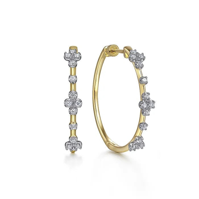 Earrings - 14K Yellow Gold .49cttw Diamond Prong Set Round Hoop Earrings