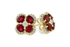 EARRINGS - 14K Yellow Gold Oval Ruby And Diamond Floral Cluster Stud Earrings