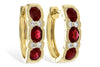 EARRINGS - 14K Yellow Gold Vintage Inspired Oval Ruby & Diamond Huggie Earrings