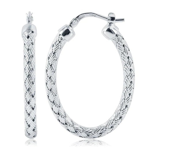 Oval Sterling Silver Mesh Earrings 3mm