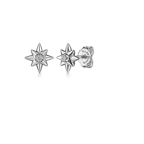 EARRINGS - Sterling Silver .04cttw Diamond Star Stud Earrings