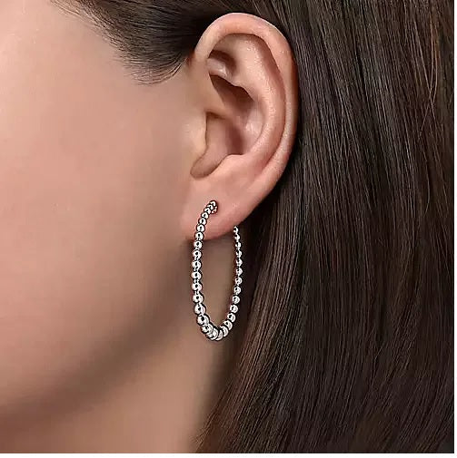 EARRINGS - Sterling Silver 40mm Oval Shape Round Beads Bujukan Screwback Hoop Earrings