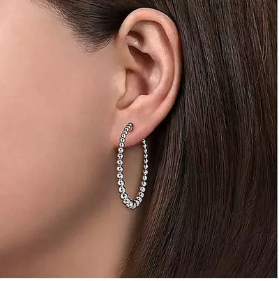 EARRINGS - Sterling Silver 40mm Oval Shape Round Beads Bujukan Screwback Hoop Earrings