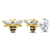 EARRINGS - Sterling Silver & Yellow Gold Plated Bee Diamond Stud Earrings