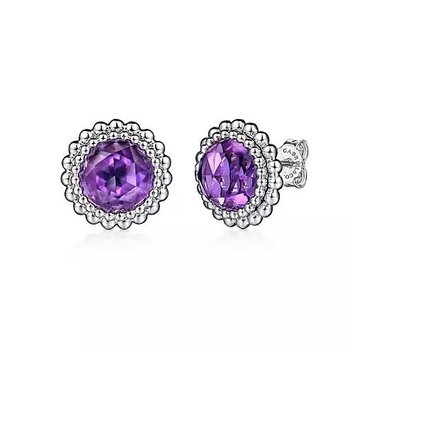 EARRINGS - Sterling Sliver Faceted Round Amethyst Bujukan Stud Earrings