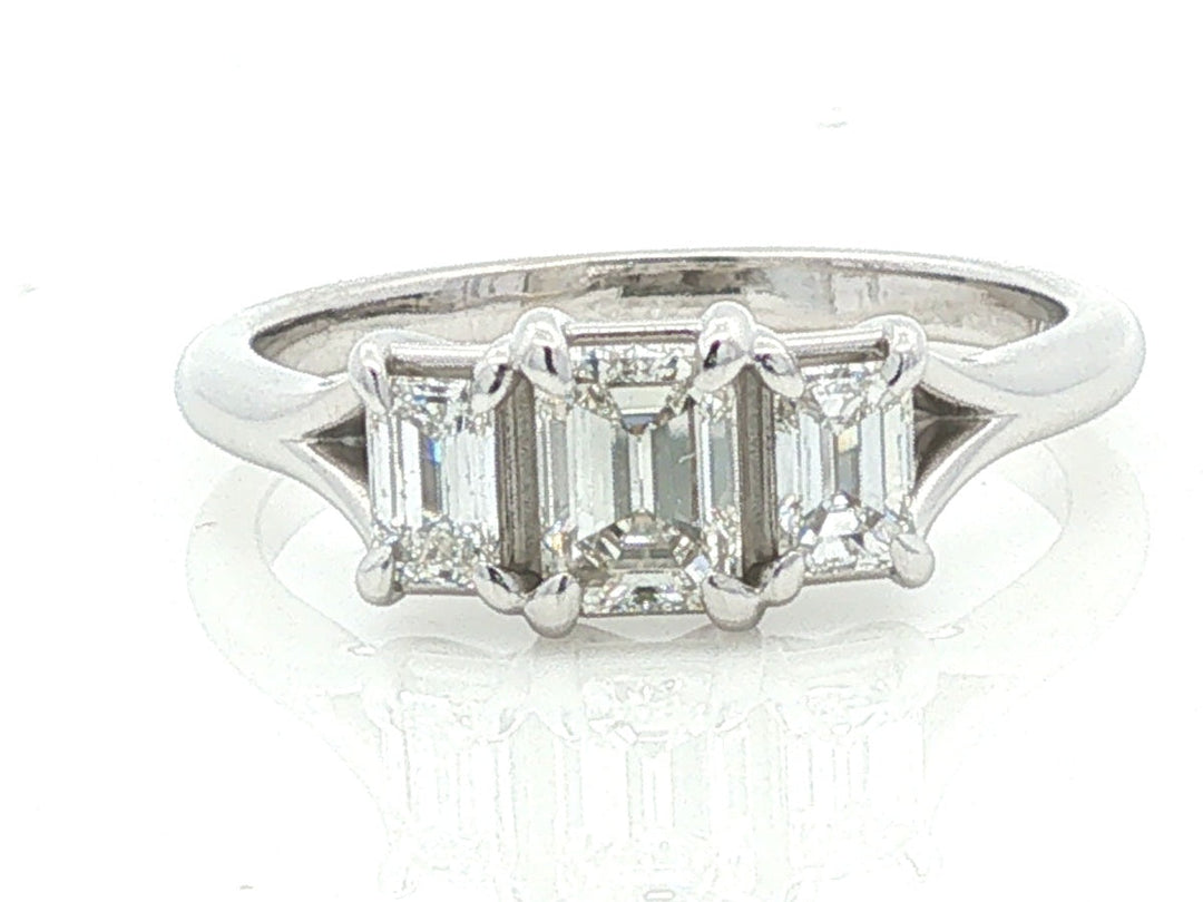 0.92 cttw Natural Emerald-Cut Three-Stone Diamond Ring in 14K White Gold; stock 100-919