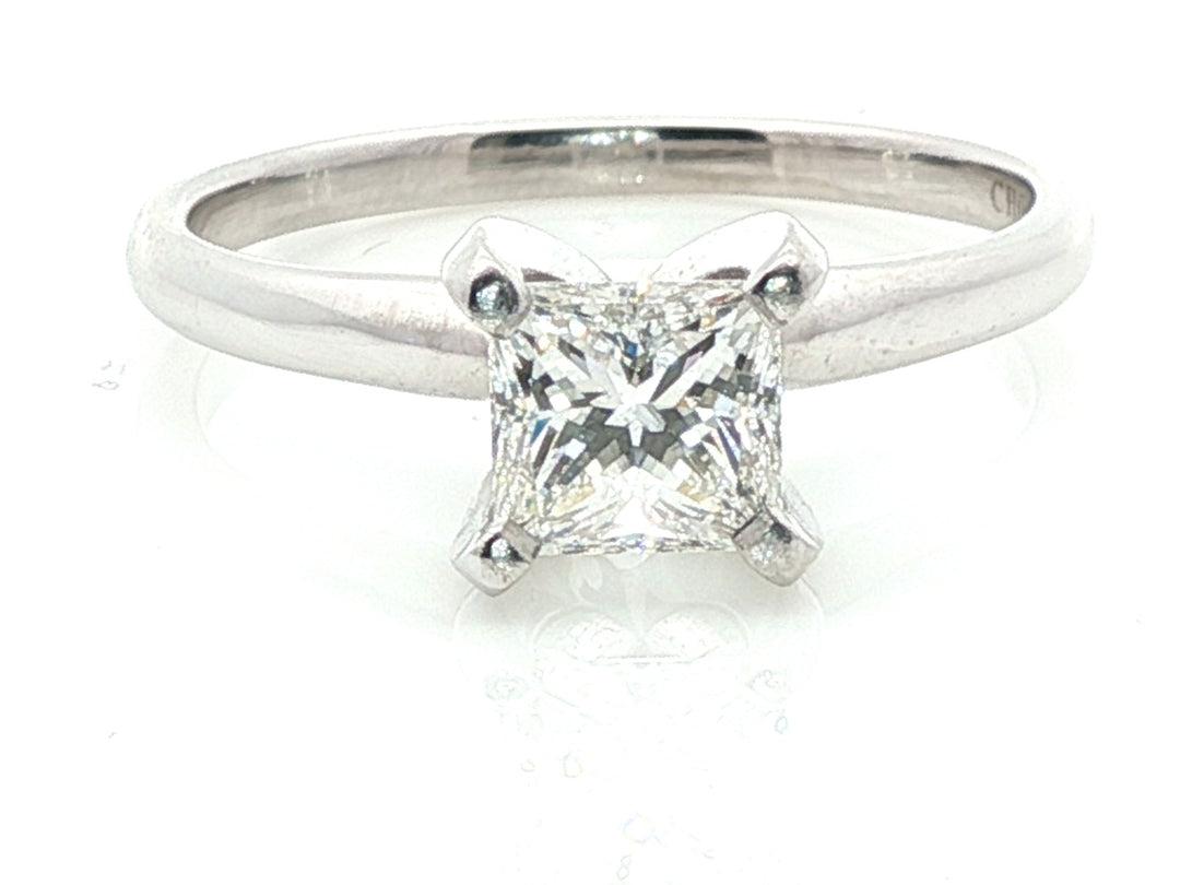 0.80 ct Natural Princess-Cut Diamond Solitaire in 14K White Gold; stock 100-1038
