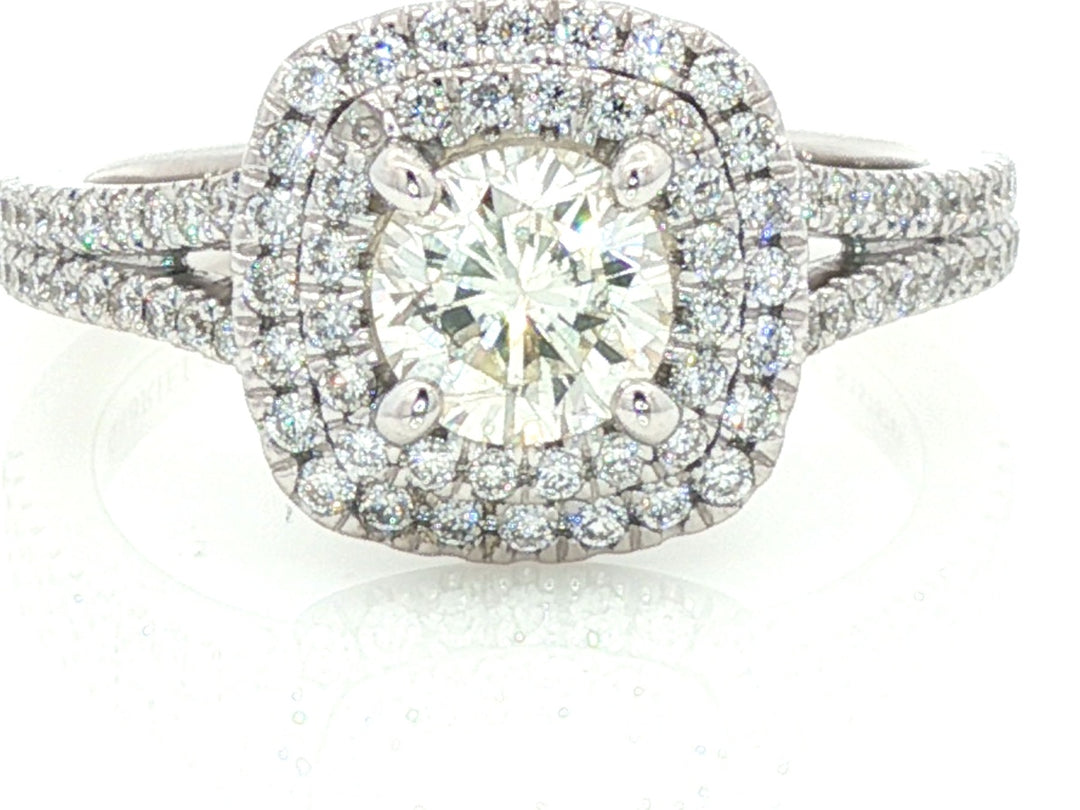 Alice 1.13 cttw Natural Diamond Double-Halo Ring in 14K White Gold; stock 100-1051