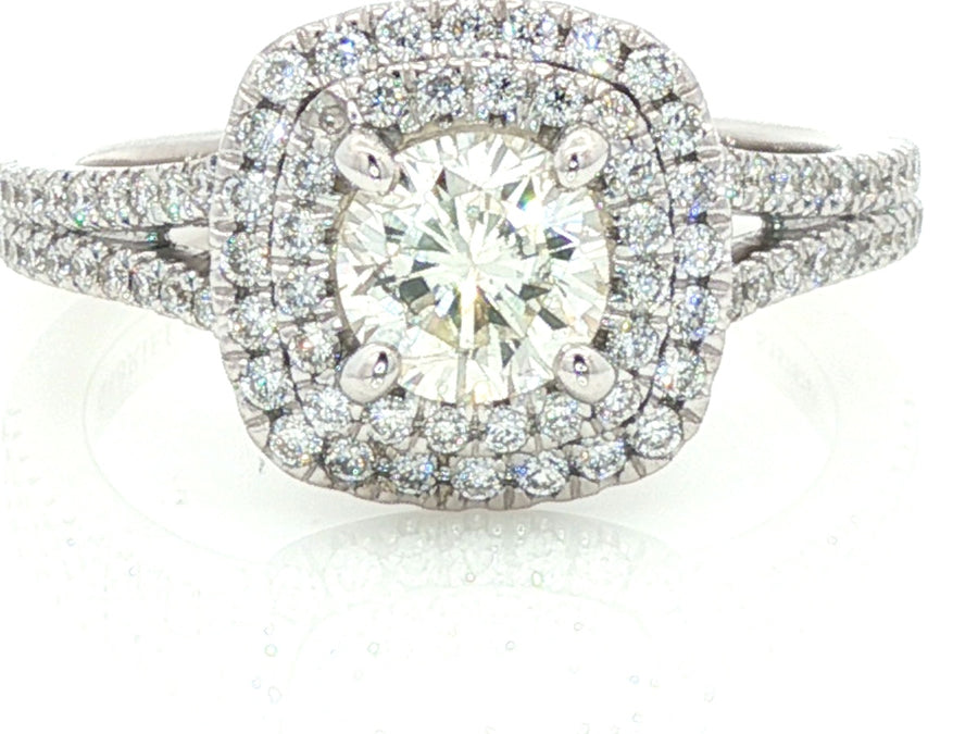 Alice 1.13 cttw Natural Diamond Double-Halo Ring in 14K White Gold; stock 100-1051