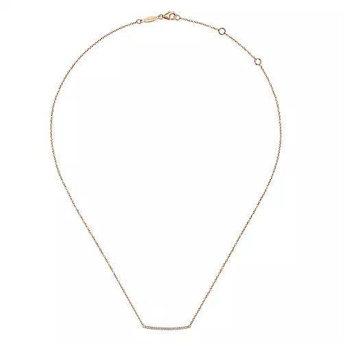 Necklace - 14K Rose Gold Curved .10cttw Diamond Bar Necklace With Pave Set Diamonds