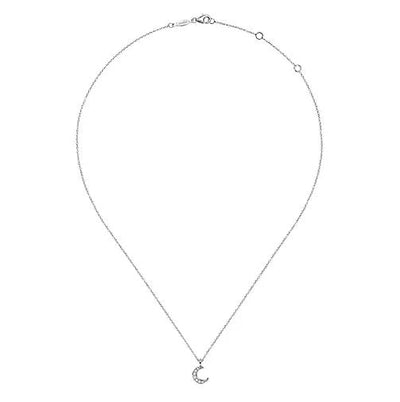 Necklace - 14K White Gold .04cttw Diamond Pave Crescent Pendant