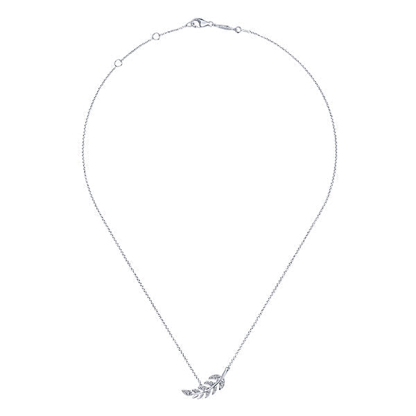 Necklace - 14K White Gold .04cttw Leaf Shaped Pave Diamond Necklace