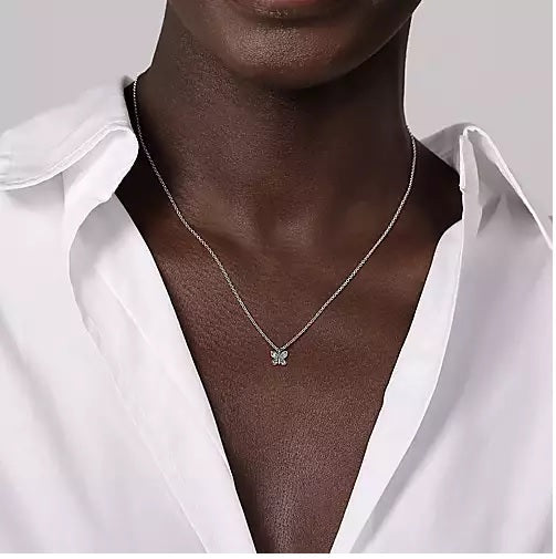14K White Gold Diamond Butterfly Necklace