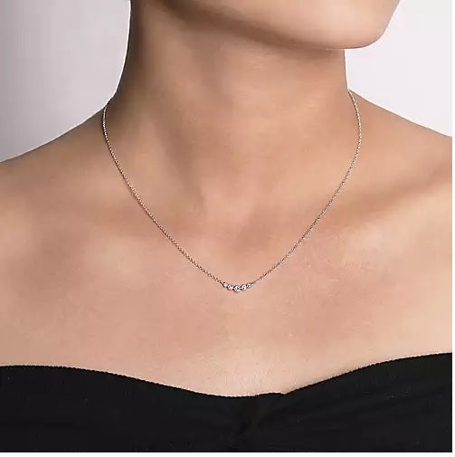 Necklace - 14K White Gold .11cttw Bezel Set Curved Diamond Bar Necklace