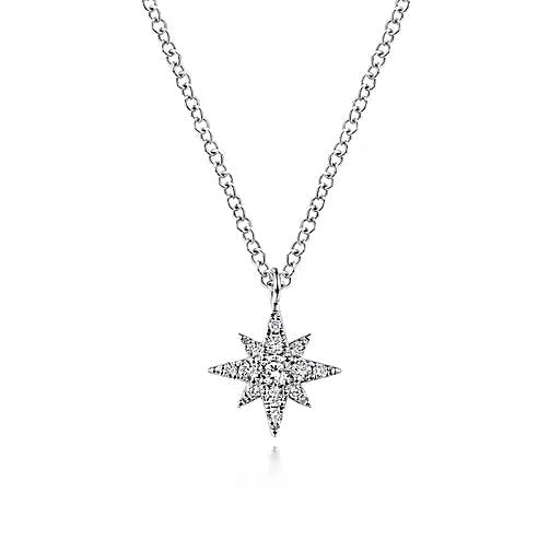 Necklace - 14K White Gold .11cttw Diamond Pave Starburst Necklace