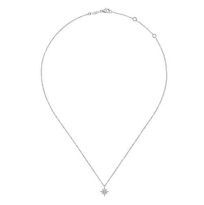 Necklace - 14K White Gold .11cttw Diamond Pave Starburst Necklace