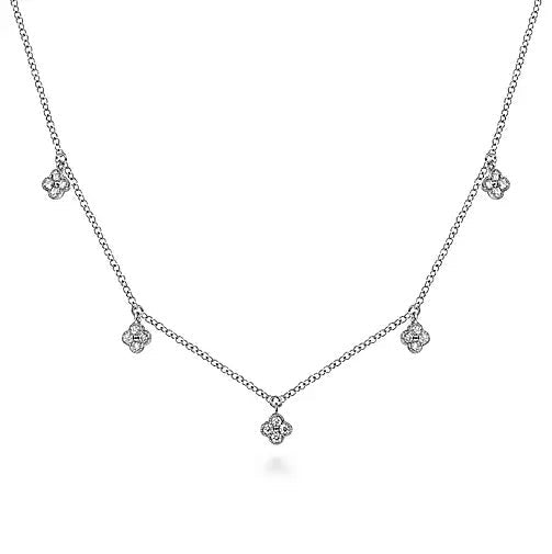 Necklace - 14K White Gold .25cttw Diamond Pave Clover 16 Inch Drop Necklace