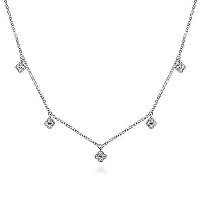 Necklace - 14K White Gold .25cttw Diamond Pave Clover 16 Inch Drop Necklace