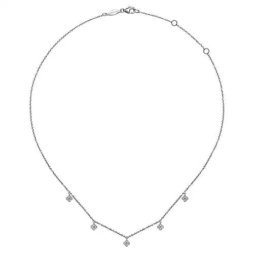 Necklace - 14K White Gold .25cttw Diamond Pave Clover 16 Inch Drop Necklace