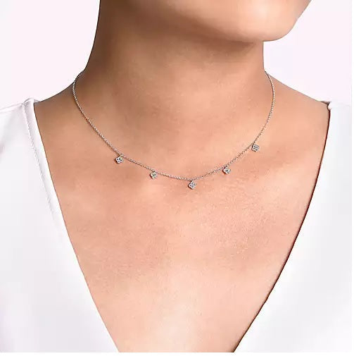 Necklace - 14K White Gold .25cttw Diamond Pave Clover 16 Inch Drop Necklace