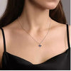 Necklace - 14K White Gold .60cttw Sapphire & .04cttw Diamond Leaf Shape Pendant