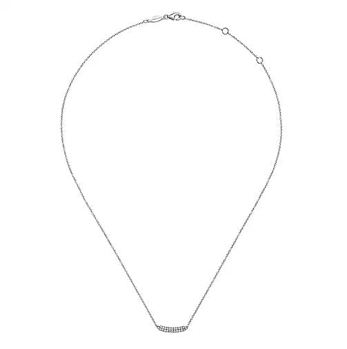Necklace - 14K White Gold Curved .11cttw Pave Diamond Bar Necklace