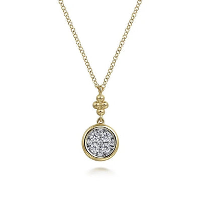 Necklace - 14K White & Yellow Gold .25cttw Diamond Cluster Bujukan Drop Pendant With A 17.5 Inch Chain